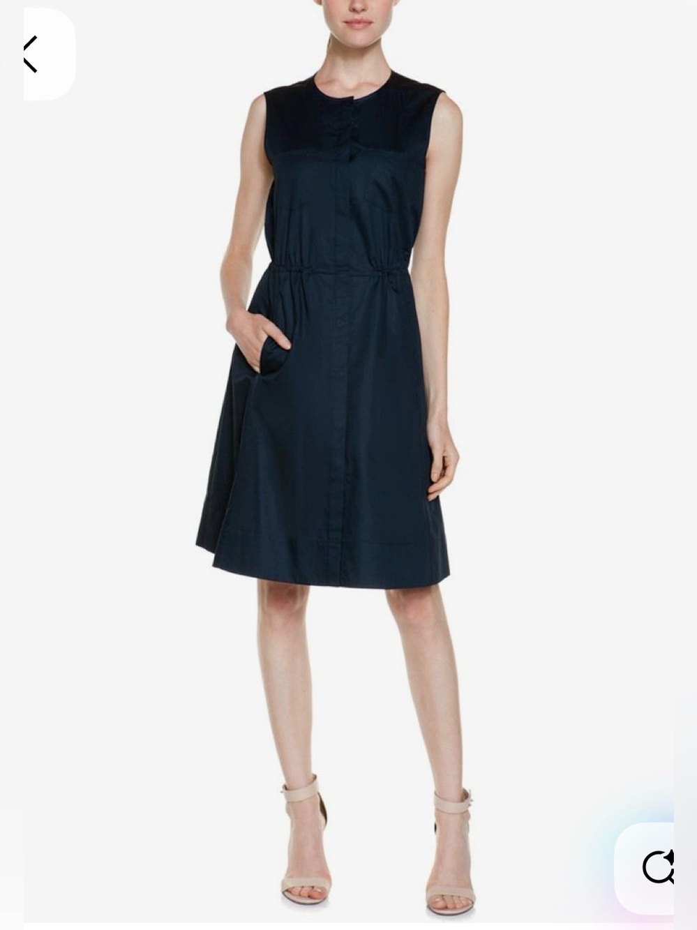 Theory 100% Cotton Navy Sleeveless Button-Front Modest Dress